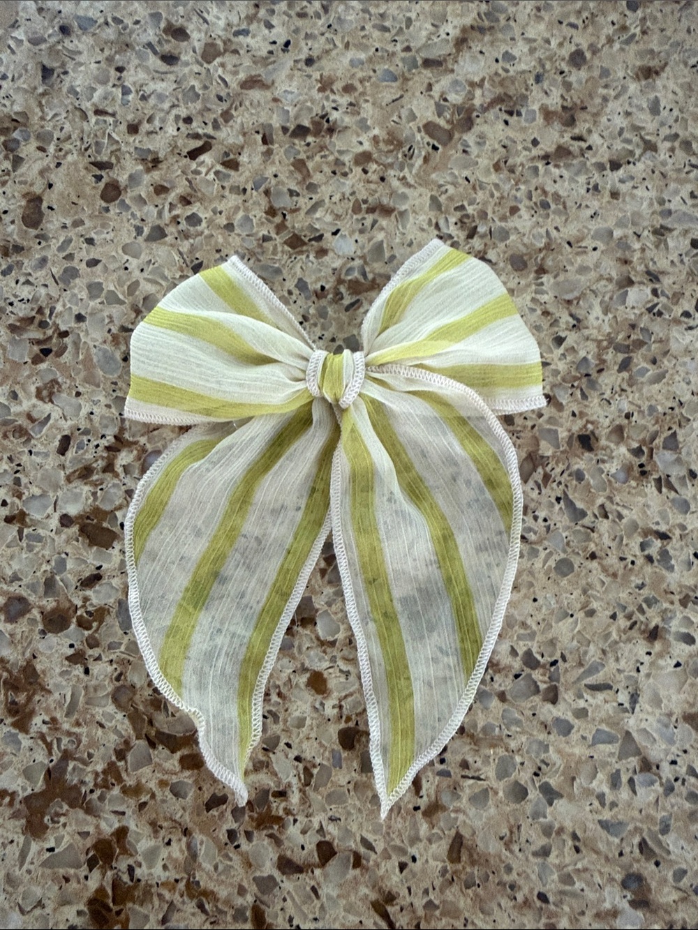 Striped Green and White Kids Hair Bow